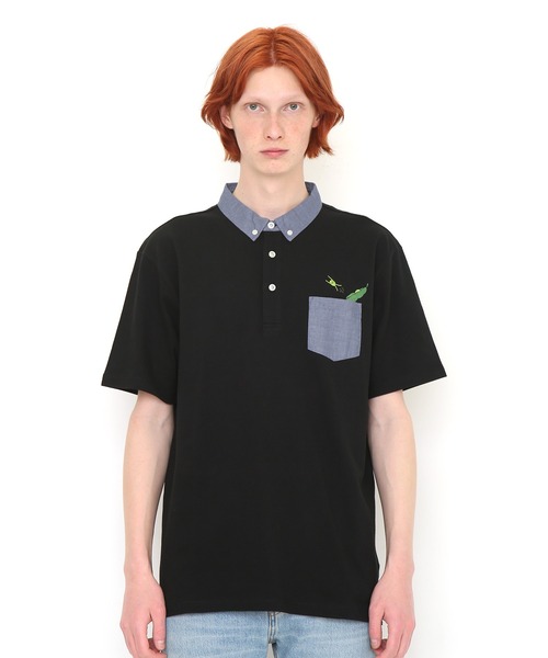 Design Tshirts Store graniph（デザイン　ティーシャツ　ストア　グラニフ）の「エダマメビューティフルシャドー｜ポロシャツ(ブラック)（ポロシャツ・メンズ・ブラック・SMALL/MEDIUM/LARGE/X-LARGE）」の9枚目の写真