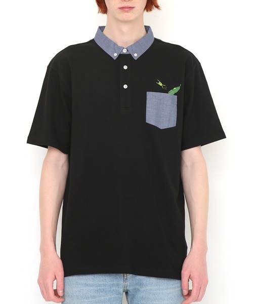 Design Tshirts Store graniph（デザイン　ティーシャツ　ストア　グラニフ）の「エダマメビューティフルシャドー｜ポロシャツ(ブラック)（ポロシャツ・メンズ・ブラック・SMALL/MEDIUM/LARGE/X-LARGE）」の5枚目の写真
