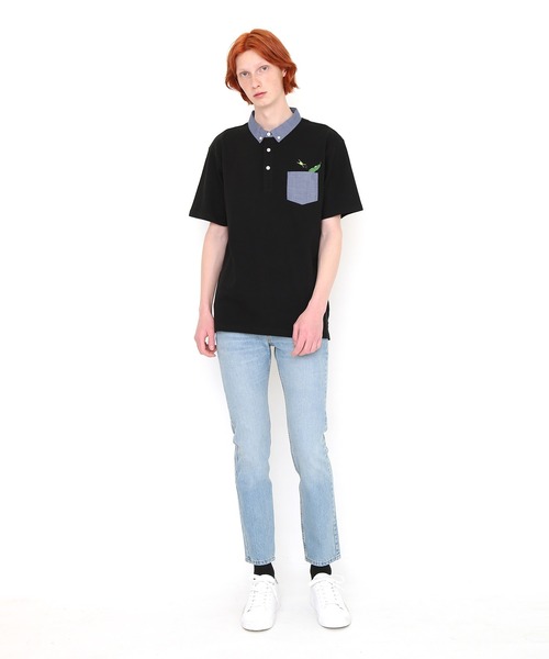 Design Tshirts Store graniph（デザイン　ティーシャツ　ストア　グラニフ）の「エダマメビューティフルシャドー｜ポロシャツ(ブラック)（ポロシャツ・メンズ・ブラック・SMALL/MEDIUM/LARGE/X-LARGE）」の10枚目の写真