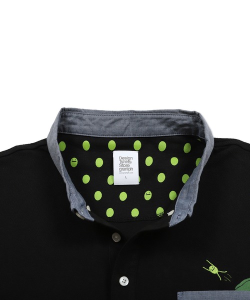 Design Tshirts Store graniph（デザイン　ティーシャツ　ストア　グラニフ）の「エダマメビューティフルシャドー｜ポロシャツ(ブラック)（ポロシャツ・メンズ・ブラック・SMALL/MEDIUM/LARGE/X-LARGE）」の7枚目の写真