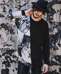 NO ID.（ノーアイディ）の「mlt3463-リキッドプリント切替ドルマンスリーブロンＴ（Tシャツ/カットソー・メンズ）」