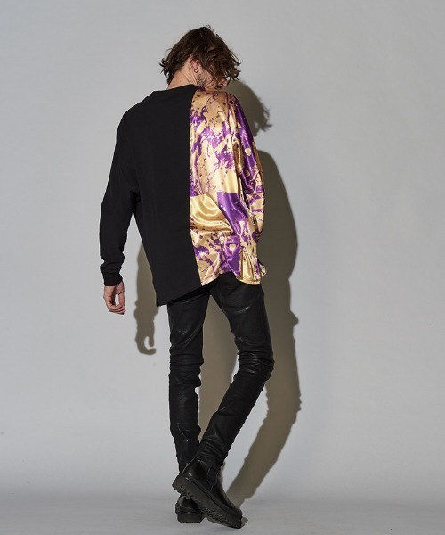 NO ID.(ノーアイディ)の「mlt3463-リキッドプリント切替ドルマンスリーブロンT(Tシャツ/カットソー・メンズ・ブラック/イエロー/ブルー・ONE SIZE)」の8枚目の写真