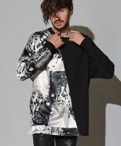 NO ID.(ノーアイディ)の「mlt3463-リキッドプリント切替ドルマンスリーブロンT(Tシャツ/カットソー・メンズ・ブラック/イエロー/ブルー・ONE SIZE)」の10枚目の写真