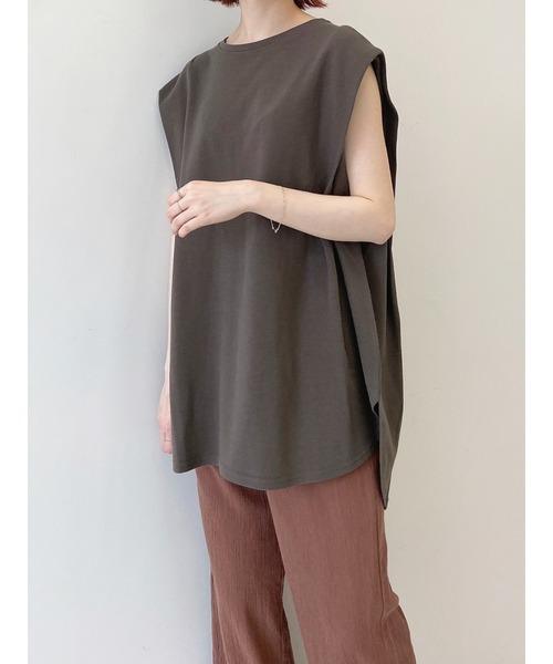 Samansa Mos2 blue（サマンサモスモスブルー）の「鹿の子ノースリチュニック（Tシャツ/カットソー・レディース・ブラック/ブラウン/ライトベージュ・ﾌﾘ-）」の2枚目の写真