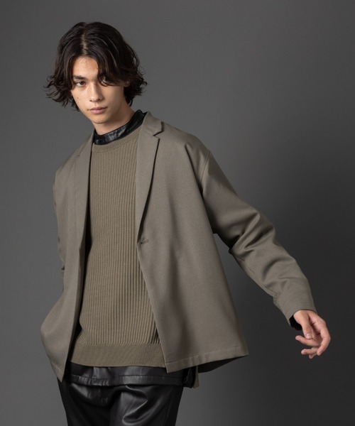 MYSELF ABAHOUSE(マイセルフアバハウス)の「【MYSELF ABAHOUSE】セットアップ対応 POLY WOOLLY TWILL ポリウーリーツイル オーバーサイズ ジャケット(テーラードジャケット・メンズ・ブラック/グレイッシュブルー/ベージュ/カーキ/グレイッシュベージュ・46/48)」の4枚目の写真