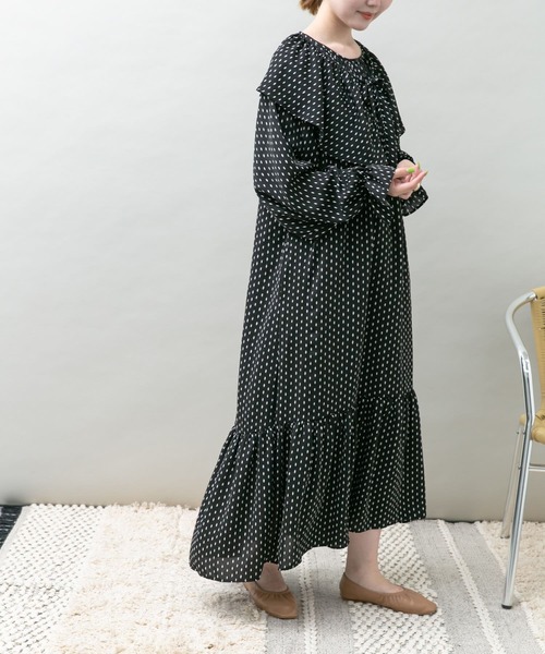 UR Lab.（アーバンリサーチラボ）の「衿付きダイヤドットワンピース（ワンピース・レディース・ブラック/アイボリー・FREE）」の2枚目の写真