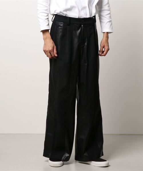 AVALONE(アヴァロン)の「【AVALONE / アヴァロン】SYNTHETIC LEATHER MIX TP PANTS(スラックス・メンズ・ブラック・2)」の4枚目の写真