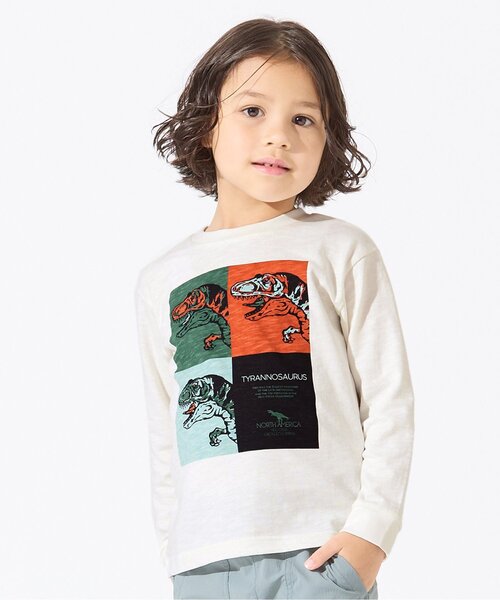 BREEZE（ブリーズ）の「カラフルボックスダイナソーTシャツ（Tシャツ/カットソー・キッズ・ブラック/オフホワイト・110/140/120/150/90/130/100）」の2枚目の写真