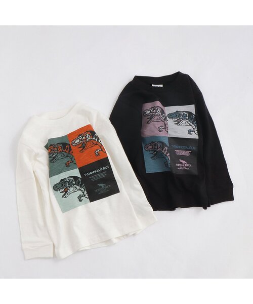 BREEZE（ブリーズ）の「カラフルボックスダイナソーTシャツ（Tシャツ/カットソー・キッズ・ブラック/オフホワイト・110/140/120/150/90/130/100）」の8枚目の写真