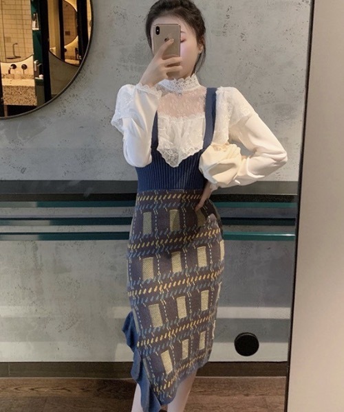 KOR(ケーオーアール)の「ヴィンテージ風スカートワンピ(サロペット/オーバーオール・レディース・パープル・S/M/L)」の1枚目の写真