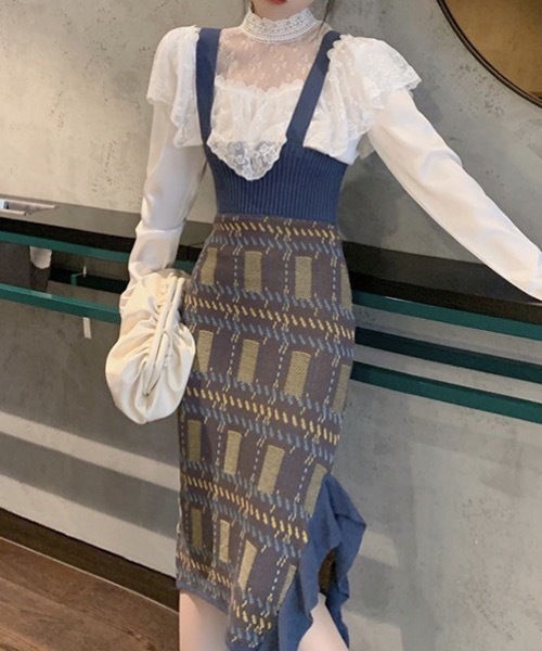 KOR(ケーオーアール)の「ヴィンテージ風スカートワンピ(サロペット/オーバーオール・レディース・パープル・S/M/L)」の4枚目の写真
