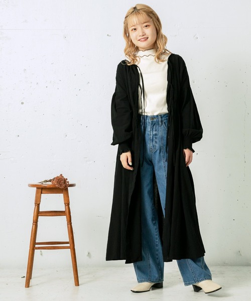 mikke（ミッケ）の「【吸水発熱素材】メロー配色ハイネックプルオーバー（Tシャツ/カットソー・レディース・オフホワイト/ネイビー/ブルー/グリーン・FREE）」の13枚目の写真