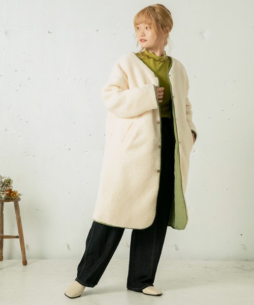 mikke（ミッケ）の「【吸水発熱素材】メロー配色ハイネックプルオーバー（Tシャツ/カットソー・レディース・オフホワイト/ネイビー/ブルー/グリーン・FREE）」の9枚目の写真