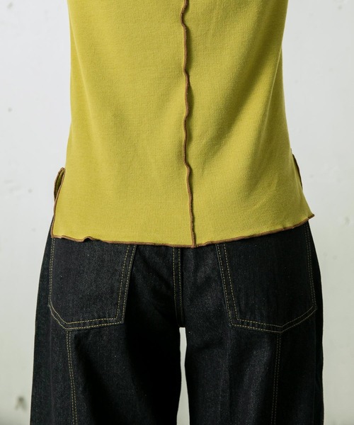 mikke（ミッケ）の「【吸水発熱素材】メロー配色ハイネックプルオーバー（Tシャツ/カットソー・レディース・オフホワイト/ネイビー/ブルー/グリーン・FREE）」の19枚目の写真