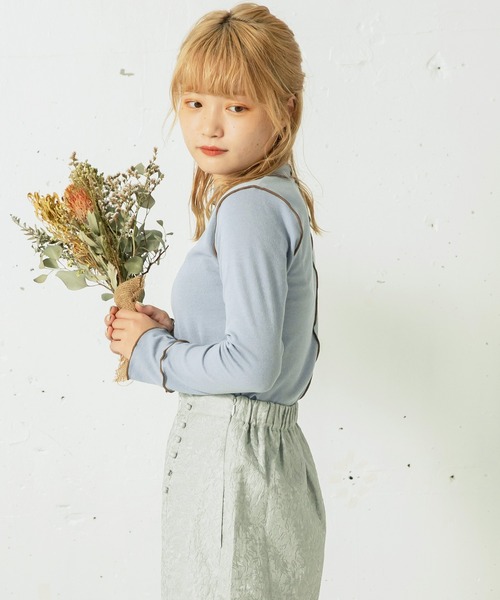 mikke（ミッケ）の「【吸水発熱素材】メロー配色ハイネックプルオーバー（Tシャツ/カットソー・レディース・オフホワイト/ネイビー/ブルー/グリーン・FREE）」の18枚目の写真