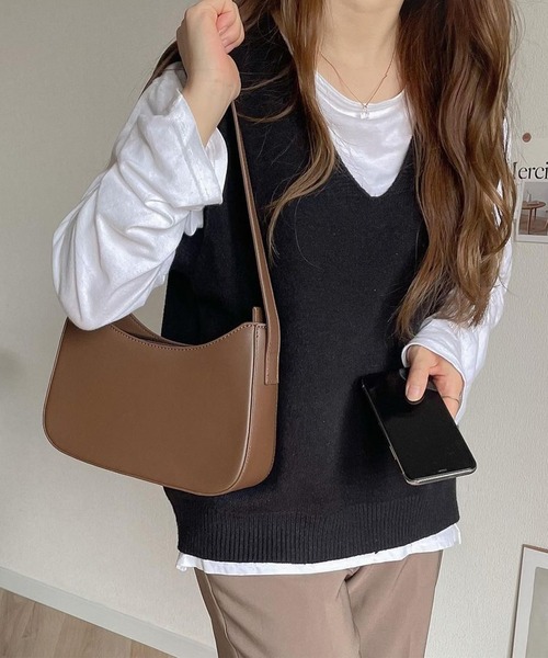 shopnikoniko(ショップニコニコ)の「ワンハンドル ホーボーバッグ(ハンドバッグ・レディース・ブラック/ブラウン/ホワイト・フリー)」の3枚目の写真