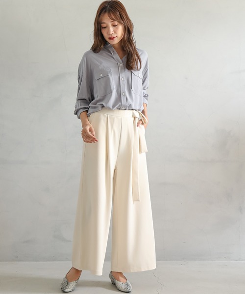 OMNES(オムネス)の「カットツイルタックワイドパンツ(その他パンツ・レディース・ブラック/アイボリー/キャメル・FREE)」の1枚目の写真