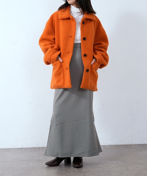 CIAOPANIC(チャオパニック)の「カラーボアフリースハーフコート(ブルゾン・レディース・チャコール/グリーン/オレンジ・FREE)」の15枚目の写真