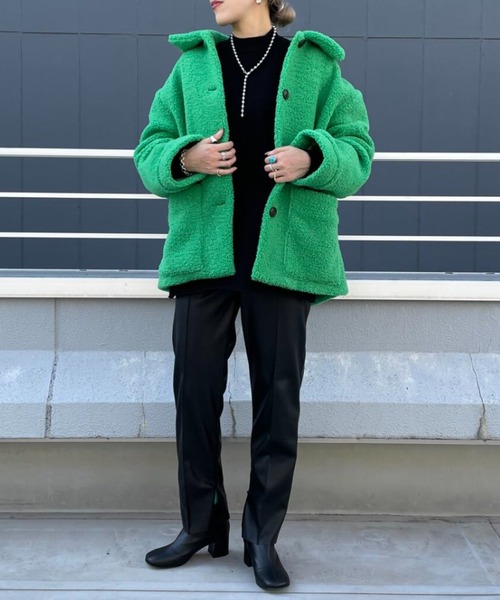 CIAOPANIC(チャオパニック)の「カラーボアフリースハーフコート(ブルゾン・レディース・チャコール/グリーン/オレンジ・FREE)」の11枚目の写真