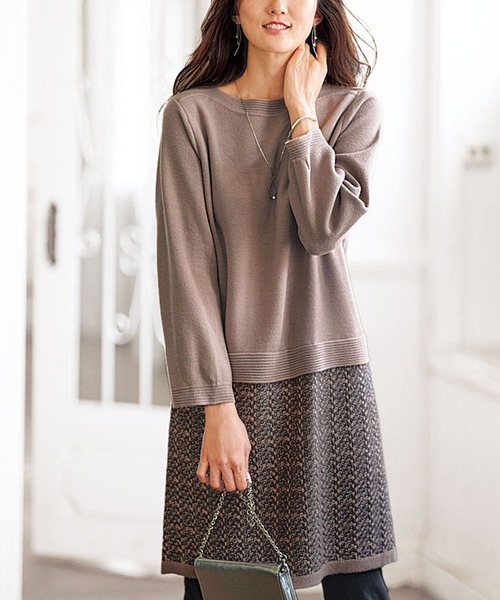 ツイード調ニット切替ミラノリブワンピース ワンピース Belluna ベルーナ のファッション通販 Zozotown