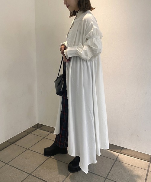 AS KNOW AS PINKY(アズノゥアズピンキー)の「ポイントぎゅぎゅっ シャツワンピース(シャツワンピース・レディース・ブラック/オフホワイト/ブルー/フューシャピンク/サックスブルー/ピンク系/ブルー系/ライトグリーン・FREE)」の1枚目の写真