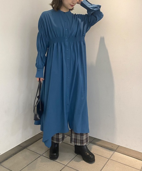 AS KNOW AS PINKY(アズノゥアズピンキー)の「ポイントぎゅぎゅっ シャツワンピース(シャツワンピース・レディース・ブラック/オフホワイト/ブルー/フューシャピンク/サックスブルー/ピンク系/ブルー系/ライトグリーン・FREE)」の5枚目の写真