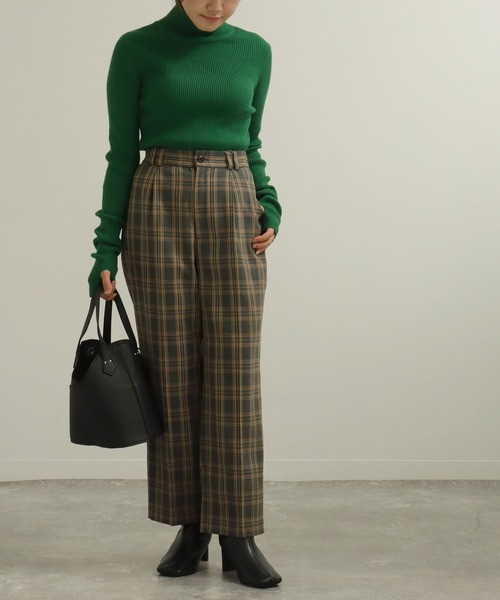 AULI（アウリィ）の「【低身長向けサイズ】チェックセミワイドパンツ（スラックス・レディース・イエロー/オレンジ/グリーン・S/XS/XXS）」の11枚目の写真