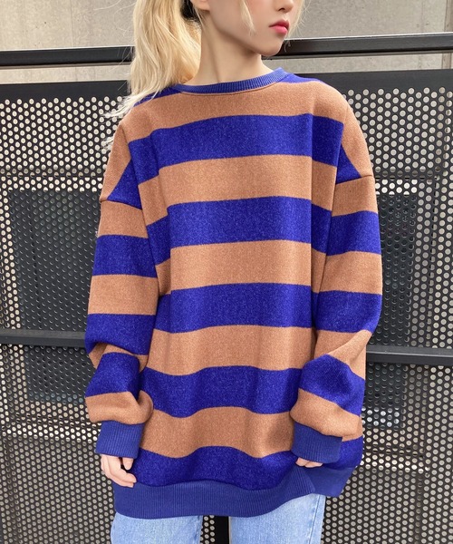 Figments（フィグメンツ）の「太ボーダーニット（ニット/セーター・レディース・ホワイト/オレンジ/ブルー・FREE）」の3枚目の写真