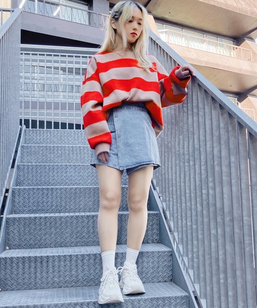 Figments（フィグメンツ）の「太ボーダーニット（ニット/セーター・レディース・ホワイト/オレンジ/ブルー・FREE）」の10枚目の写真