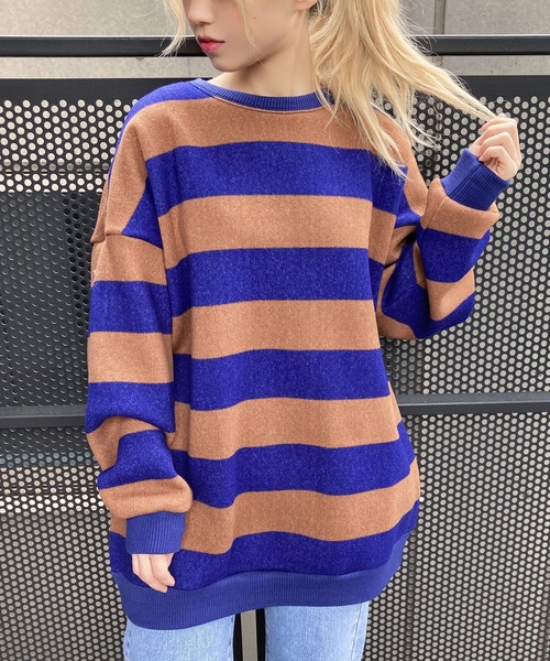 Figments（フィグメンツ）の「太ボーダーニット（ニット/セーター・レディース・ホワイト/オレンジ/ブルー・FREE）」の9枚目の写真