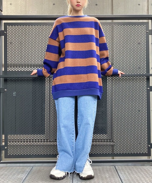 Figments（フィグメンツ）の「太ボーダーニット（ニット/セーター・レディース・ホワイト/オレンジ/ブルー・FREE）」の8枚目の写真