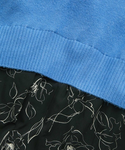 VIS（ビス）の「【美短】これ一枚で様になる！ニット×線画花柄プリントドッキングワンピース（ワンピース・レディース・ライトグレー/オフホワイト/ブルー系その他4・FREE）」の9枚目の写真