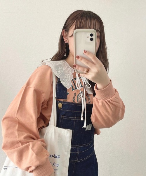 nemne store(ネンネストア)の「刺繍入りキリッパショート裏毛スウェット(スウェット・レディース・ピンク/ブルー/オートミール・フリー)」の18枚目の写真