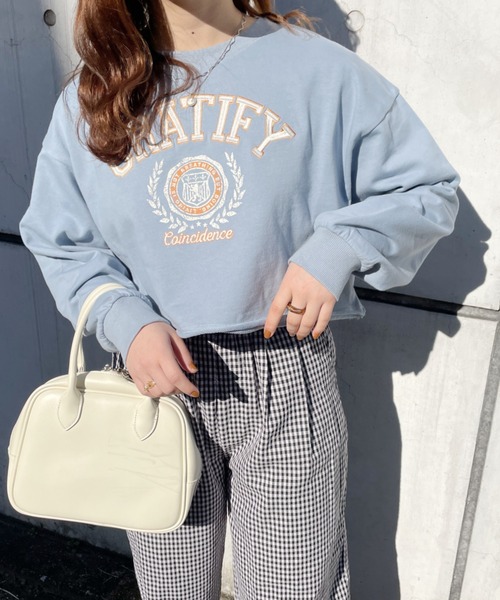 nemne store(ネンネストア)の「刺繍入りキリッパショート裏毛スウェット(スウェット・レディース・ピンク/ブルー/オートミール・フリー)」の11枚目の写真