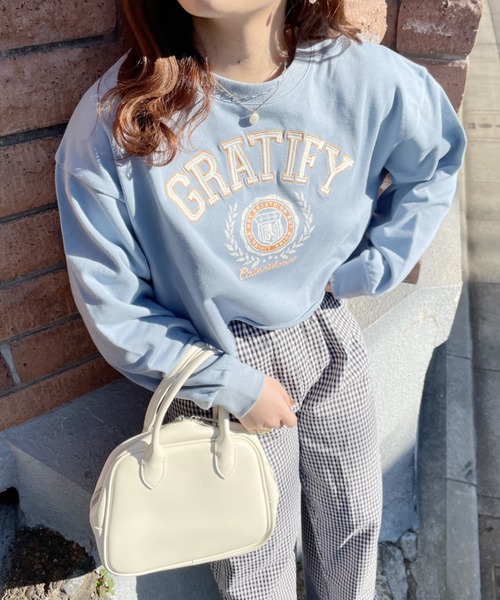 nemne store(ネンネストア)の「刺繍入りキリッパショート裏毛スウェット(スウェット・レディース・ピンク/ブルー/オートミール・フリー)」の12枚目の写真
