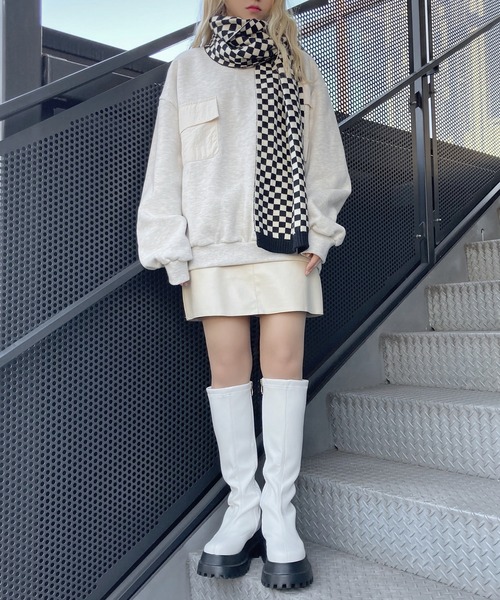 Figments(フィグメンツ)の「チェッカーマフラー(マフラー・レディース・ホワイト・FREE)」の5枚目の写真