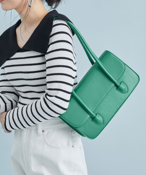 VIS（ビス）の「リサイクルフェイクレザーロングハンドルバッグ【sustainable】（ハンドバッグ・レディース・ブラック/キナリ/グリーン・FREE）」の11枚目の写真