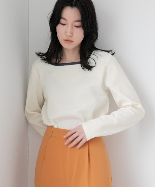 LOWRYS FARM（ローリーズファーム）の「パイピングタイトＬＳ　265269（Tシャツ/カットソー・レディース・ブラック/オフホワイト/カーキ/ブルー・FREE）」の9枚目の写真