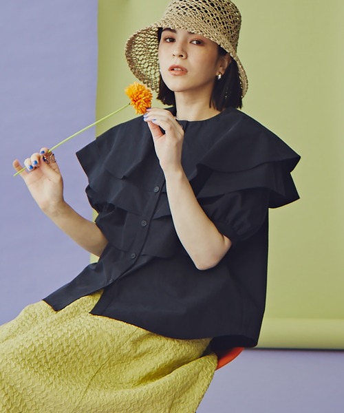 N.（N. Natural Beauty Basic）（エヌエヌナチュラルビューティーベーシック）の「《n.'look》◆レイヤードラッフルブラウス（シャツ/ブラウス・レディース・ホワイト/ブラック・MEDIUM）」の2枚目の写真