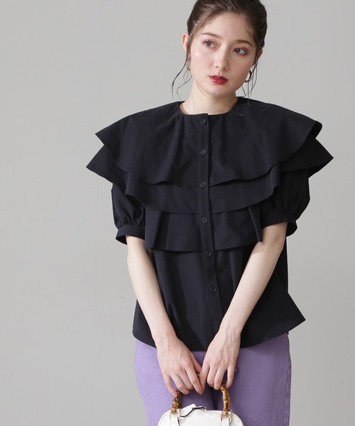 N.（N. Natural Beauty Basic）（エヌエヌナチュラルビューティーベーシック）の「《n.'look》◆レイヤードラッフルブラウス（シャツ/ブラウス・レディース・ホワイト/ブラック・MEDIUM）」の10枚目の写真