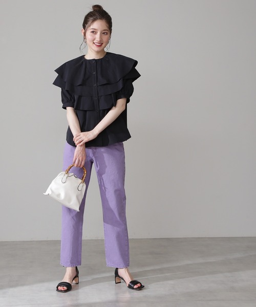 N.（N. Natural Beauty Basic）（エヌエヌナチュラルビューティーベーシック）の「《n.'look》◆レイヤードラッフルブラウス（シャツ/ブラウス・レディース・ホワイト/ブラック・MEDIUM）」の12枚目の写真