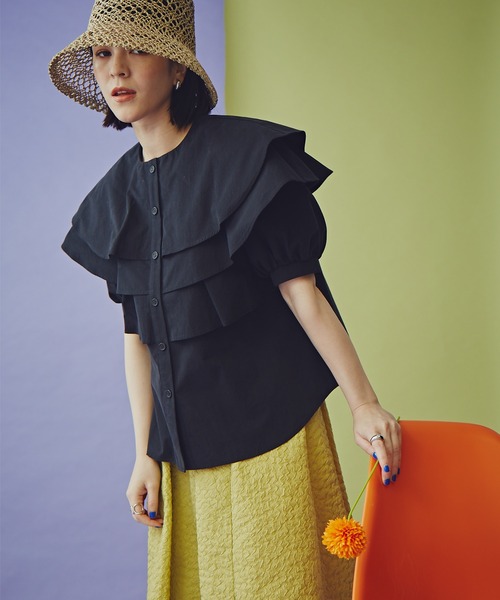 N.（N. Natural Beauty Basic）（エヌエヌナチュラルビューティーベーシック）の「《n.'look》◆レイヤードラッフルブラウス（シャツ/ブラウス・レディース・ホワイト/ブラック・MEDIUM）」の7枚目の写真