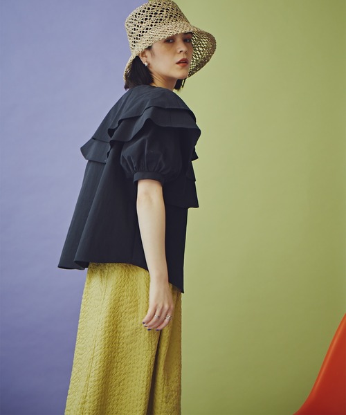 N.（N. Natural Beauty Basic）（エヌエヌナチュラルビューティーベーシック）の「《n.'look》◆レイヤードラッフルブラウス（シャツ/ブラウス・レディース・ホワイト/ブラック・MEDIUM）」の8枚目の写真