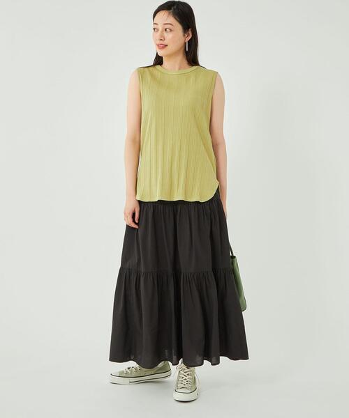green label relaxing(グリーンレーベルリラクシング)の「<1_OF_MINE(ワンオブマイン)> GIZA テレコ ノースリーブ カットソー(Tシャツ/カットソー・レディース・ブラック/ベージュ/オフホワイト/ライム・FREE)」の9枚目の写真