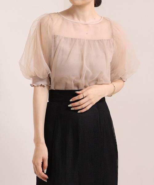 one after another NICE CLAUP（ワンアフターアナザーナイスクラップ）の「ドットチュールフェミニントップス（Tシャツ/カットソー・レディース・ホワイト系その他/ブラック系その他/ベージュ・FREE）」の3枚目の写真