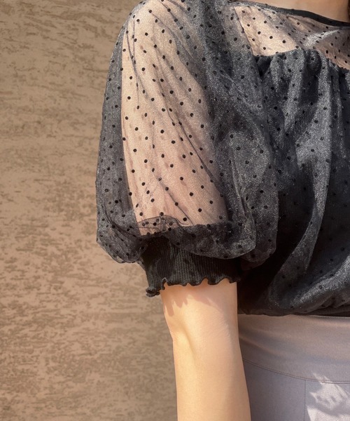 one after another NICE CLAUP（ワンアフターアナザーナイスクラップ）の「ドットチュールフェミニントップス（Tシャツ/カットソー・レディース・ホワイト系その他/ブラック系その他/ベージュ・FREE）」の18枚目の写真