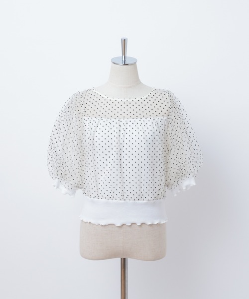 one after another NICE CLAUP（ワンアフターアナザーナイスクラップ）の「ドットチュールフェミニントップス（Tシャツ/カットソー・レディース・ホワイト系その他/ブラック系その他/ベージュ・FREE）」の5枚目の写真