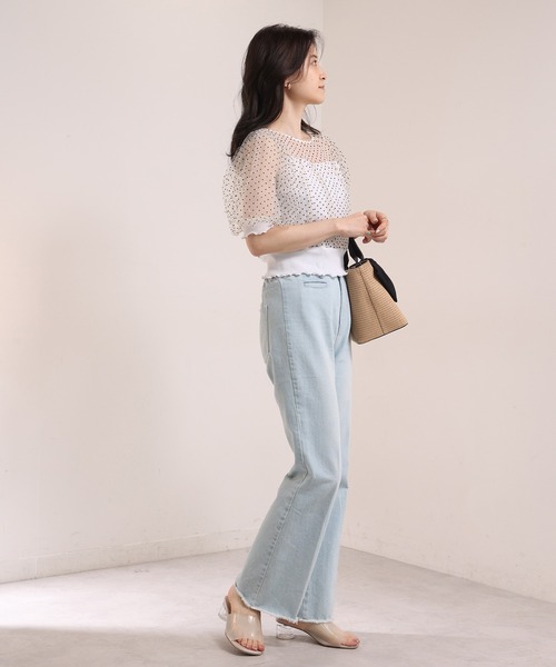 one after another NICE CLAUP（ワンアフターアナザーナイスクラップ）の「ドットチュールフェミニントップス（Tシャツ/カットソー・レディース・ホワイト系その他/ブラック系その他/ベージュ・FREE）」の9枚目の写真