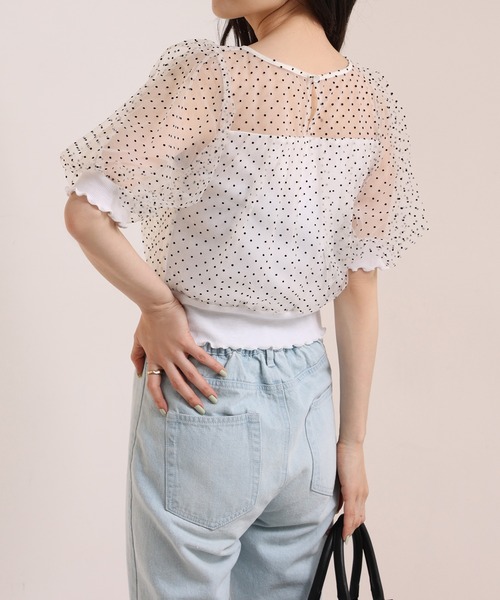 one after another NICE CLAUP（ワンアフターアナザーナイスクラップ）の「ドットチュールフェミニントップス（Tシャツ/カットソー・レディース・ホワイト系その他/ブラック系その他/ベージュ・FREE）」の21枚目の写真