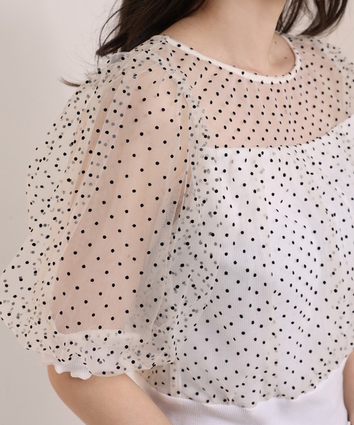 one after another NICE CLAUP（ワンアフターアナザーナイスクラップ）の「ドットチュールフェミニントップス（Tシャツ/カットソー・レディース・ホワイト系その他/ブラック系その他/ベージュ・FREE）」の4枚目の写真